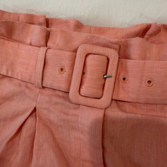 Veronica Beard Coral Linen Shorts with Belt - Picture 3 of 11